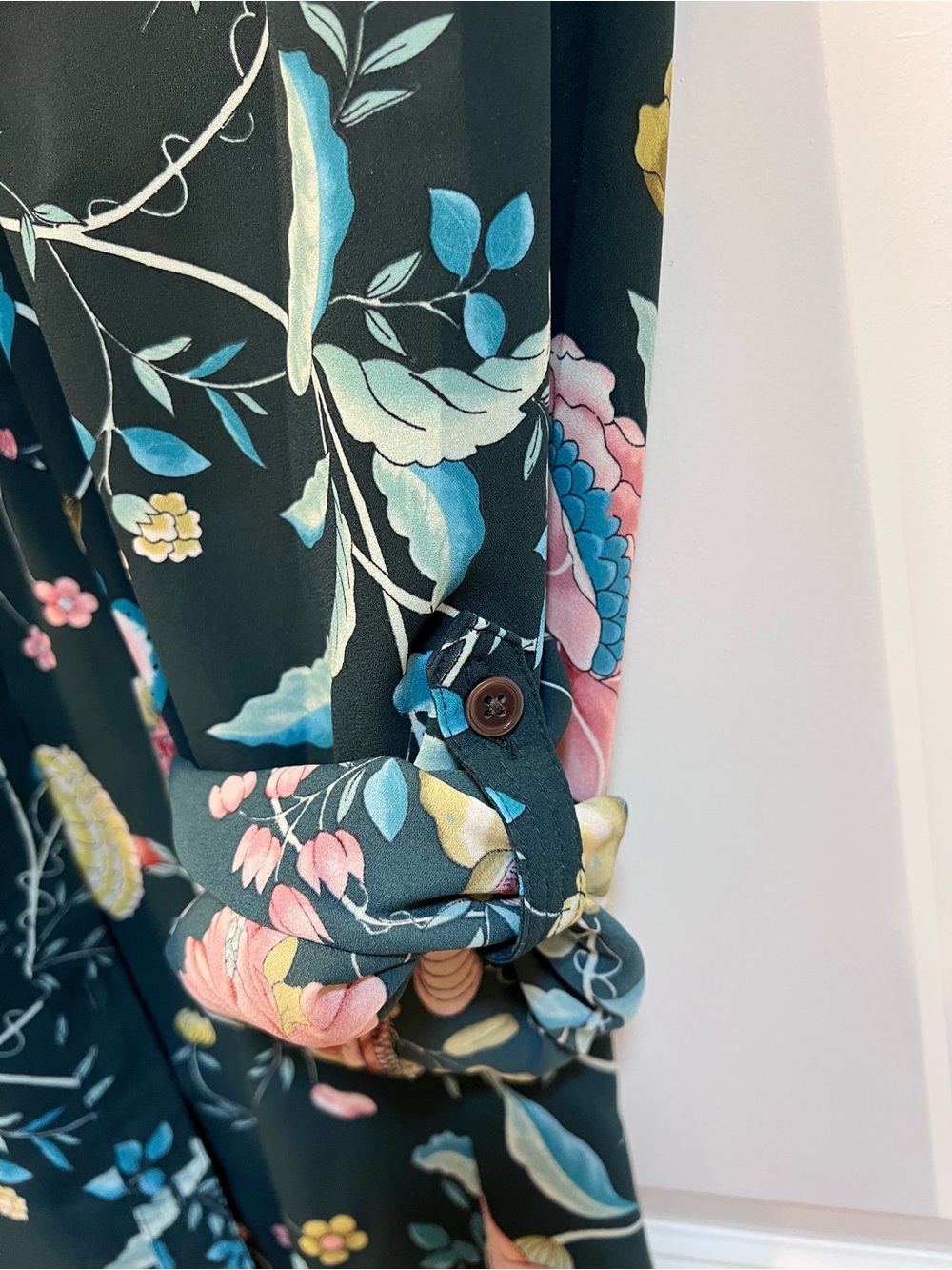 LOFT Dark Teal Floral Button-Down Shirt - Picture 6 of 8